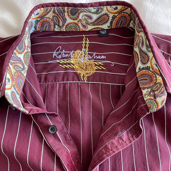 Robert Graham Sport Shirt - Maroon with Pale Blue Pinstripe - X-Large - Picture 6 of 6